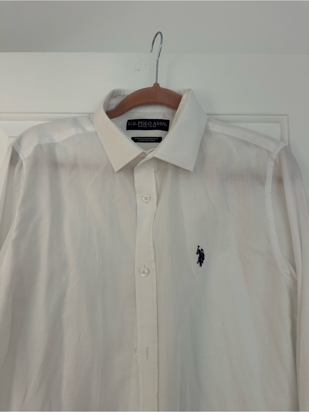 U.S. Polo Assn. Men’s White Dress Shirt with Navy Logo